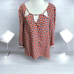 Edge Orange and Blue Geometric Blouse